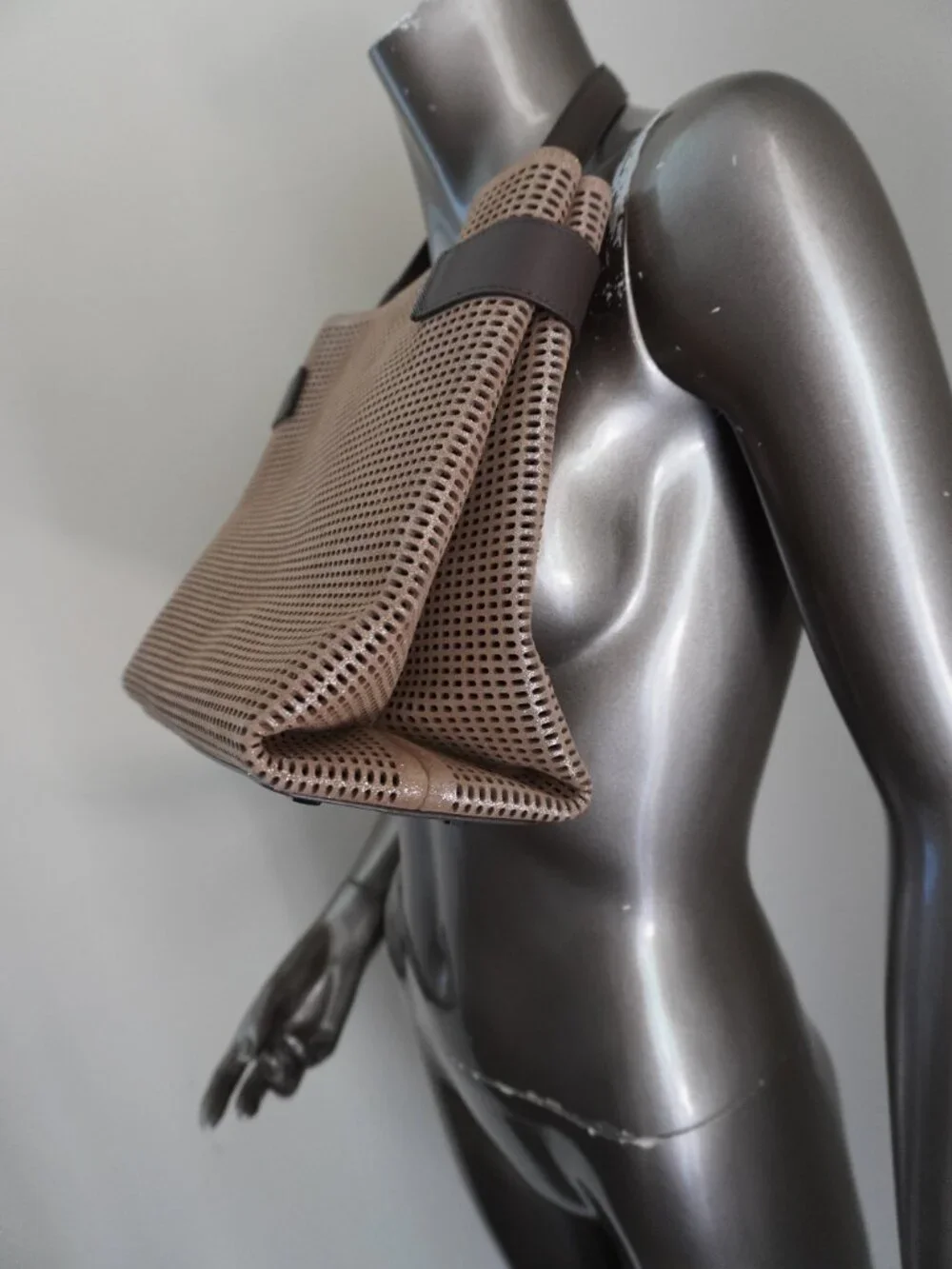 Brunello Cucinelli Essence Bag Brown Metallic Top Handle Monili Crossbody New